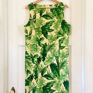 Ultra Dress New York Tropical Palm Leaf Linen Cotton Blend Shift Dress Size 12